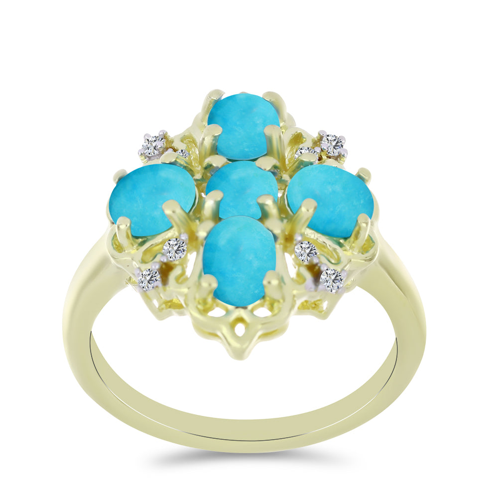 Inel din Argint 925 Placat cu Aur ( 3.57 grame ) cu Turcoaz ”Frumoasa Adormită” și Topaz Alb 1.66 Carate