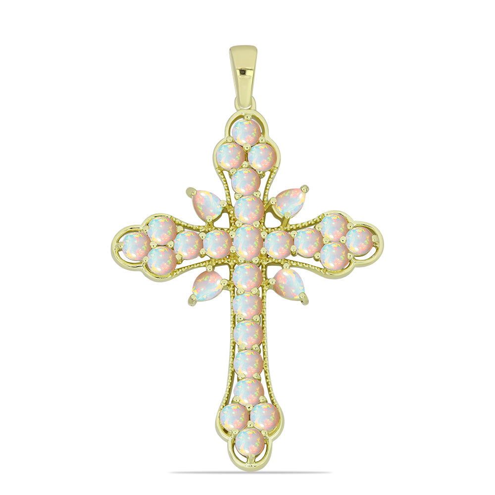 Cruce Pandantiv din Argint 925 Placat cu Aur ( 4.54 grame ) cu Opal Etiopian Lega Dembi 2.71 Carate