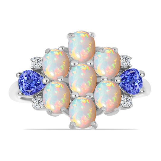 Inel din Argint 925 ( 3.74 grame ) cu Tanzanit și Opal Etiopian Lega Dembi 2.29 Carate