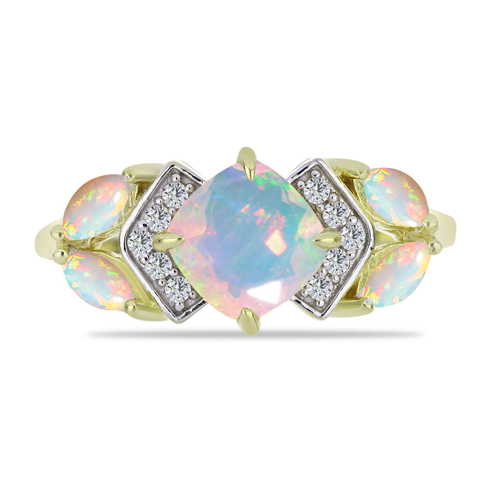 Inel din Argint 925 Placat cu Aur ( 2.92 grame ) cu Opal Etiopian Lega Dembi și Topaz Alb 1.29 Carate