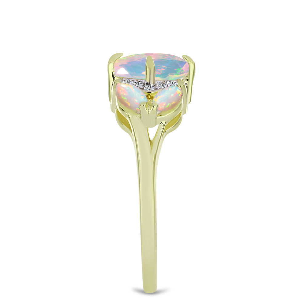 Inel din Argint 925 Placat cu Aur ( 2.92 grame ) cu Opal Etiopian Lega Dembi și Topaz Alb 1.29 Carate 4 