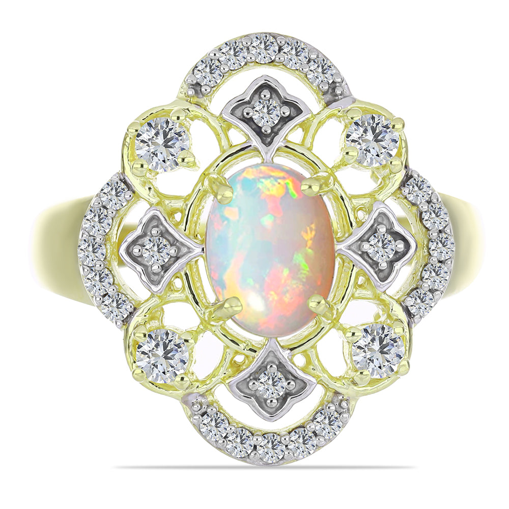 Inel din Argint 925 Placat cu Aur ( 4.34 grame ) cu Opal Etiopian Lega Dembi și Topaz Alb 1.44 Carate 1 