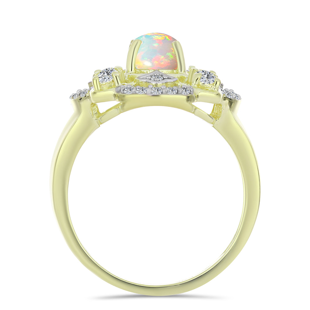 Inel din Argint 925 Placat cu Aur ( 4.34 grame ) cu Opal Etiopian Lega Dembi și Topaz Alb 1.44 Carate 2 