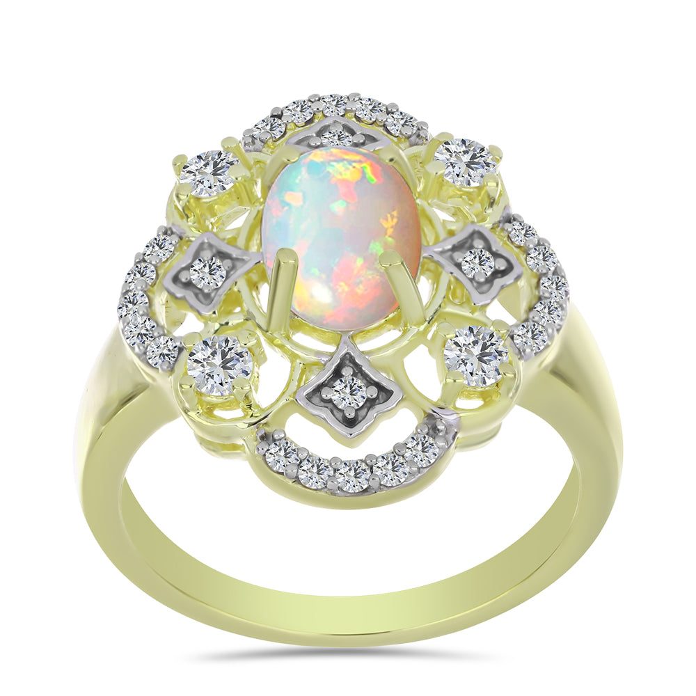 Inel din Argint 925 Placat cu Aur ( 4.34 grame ) cu Opal Etiopian Lega Dembi și Topaz Alb 1.44 Carate 3 