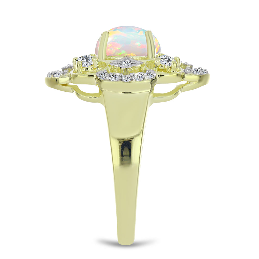 Inel din Argint 925 Placat cu Aur ( 4.34 grame ) cu Opal Etiopian Lega Dembi și Topaz Alb 1.44 Carate 4 