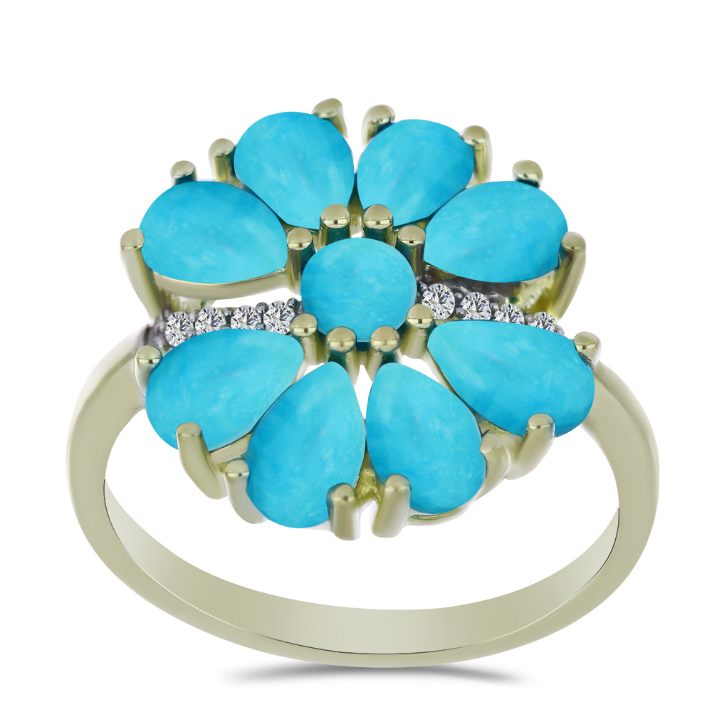 Inel din Argint 925 Placat cu Aur ( 3.91 grame ) cu Turcoaz ”Frumoasa Adormită” 3.35 Carate