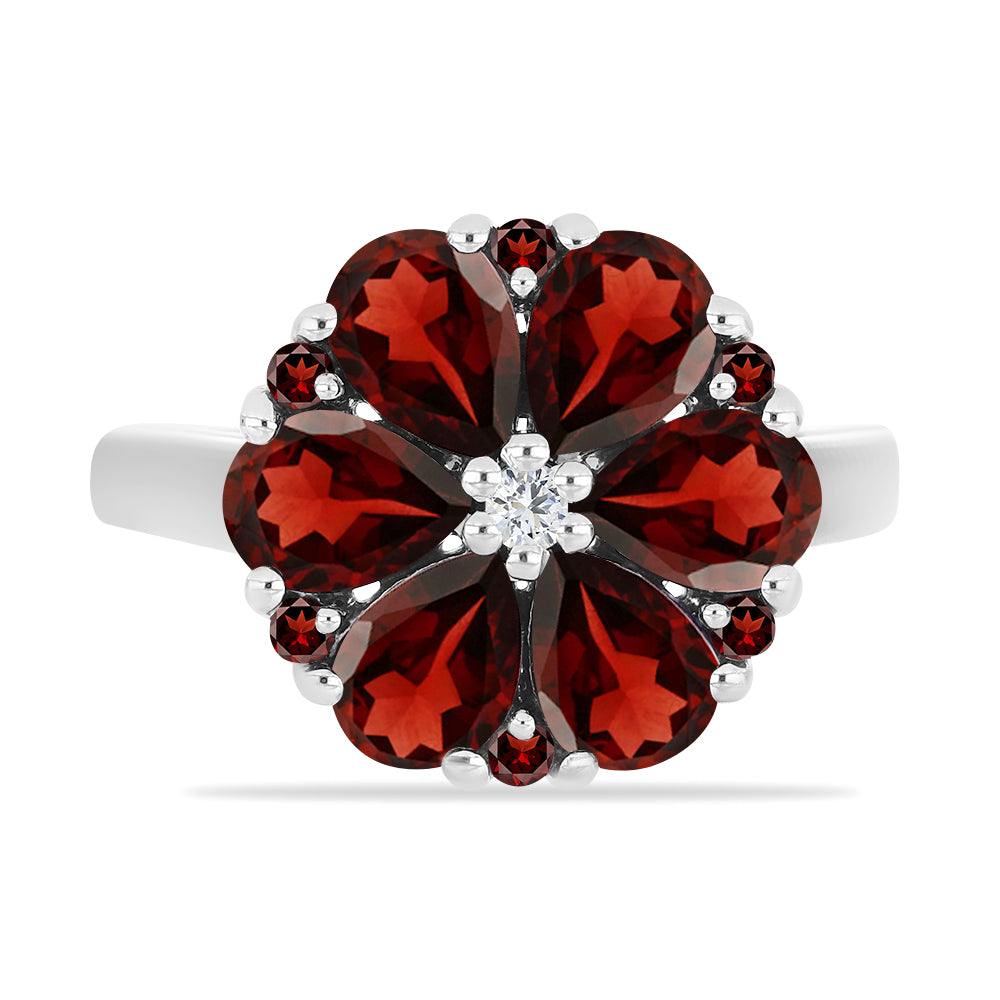 Inel din Argint 925 ( 3.86 grame ) cu Granat Barton și Topaz Alb 5 Carate