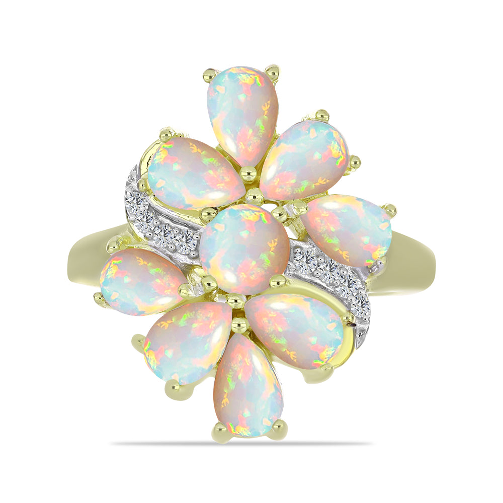 Inel din Argint 925 Placat cu Aur ( 4.86 grame ) cu Opal Etiopian Lega Dembi și Topaz Alb 2.61 Carate 1 