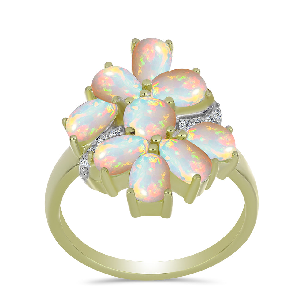 Inel din Argint 925 Placat cu Aur ( 4.86 grame ) cu Opal Etiopian Lega Dembi și Topaz Alb 2.61 Carate 3 