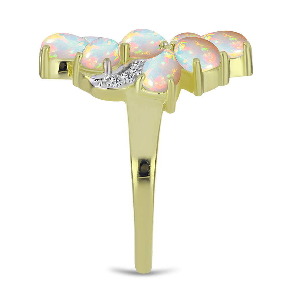 Inel din Argint 925 Placat cu Aur ( 4.86 grame ) cu Opal Etiopian Lega Dembi și Topaz Alb 2.61 Carate 4 