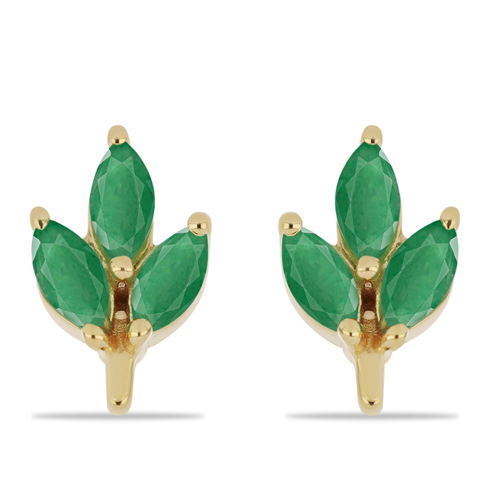 Cercei din Argint 925 Placat cu Aur ( 1.16 grame ) cu Smarald Brazilian 0.85 Carate