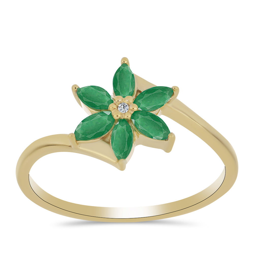 Inel din Argint 925 Placat cu Aur ( 1.62 grame ) cu Smarald Brazilian și Zircon Alb 0.46 Carate 3 