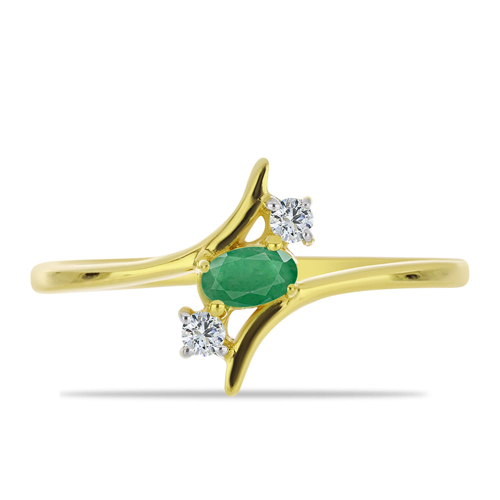 Inel din Argint 925 Placat cu Aur ( 1.76 grame ) cu Smarald Brazilian și Topaz Alb 0.3 Carate 2 