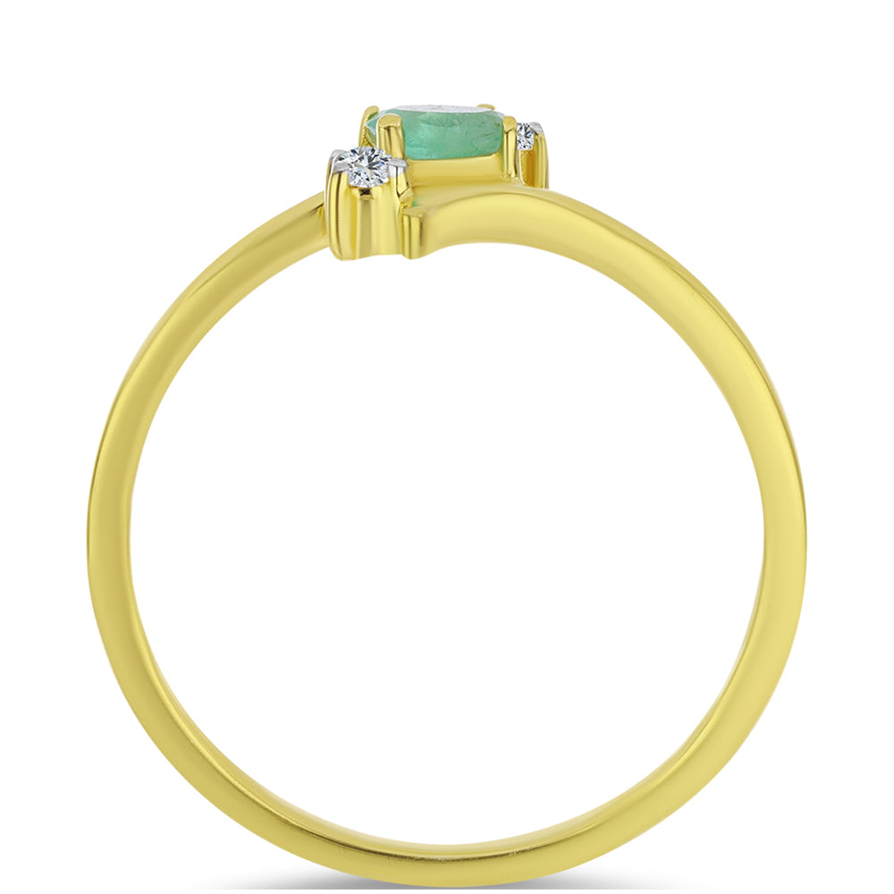 Inel din Argint 925 Placat cu Aur ( 1.76 grame ) cu Smarald Brazilian și Topaz Alb 0.3 Carate 3 