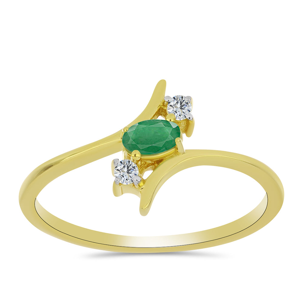 Inel din Argint 925 Placat cu Aur ( 1.76 grame ) cu Smarald Brazilian și Topaz Alb 0.3 Carate