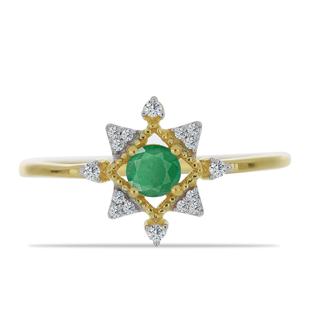 Inel din Argint 925 Placat cu Aur ( 1.72 grame ) cu Smarald Brazilian și Zircon Alb 0.42 Carate