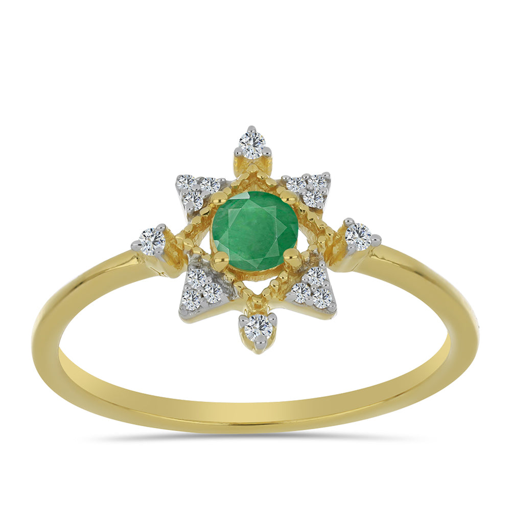Inel din Argint 925 Placat cu Aur ( 1.72 grame ) cu Smarald Brazilian și Zircon Alb 0.42 Carate