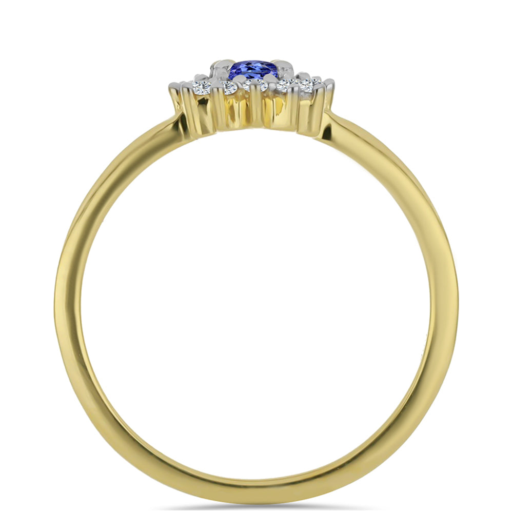 Inel din Argint 925 Placat cu Aur ( 1.5 grame ) cu Tanzanit și Zircon Alb 0.41 Carate 2 