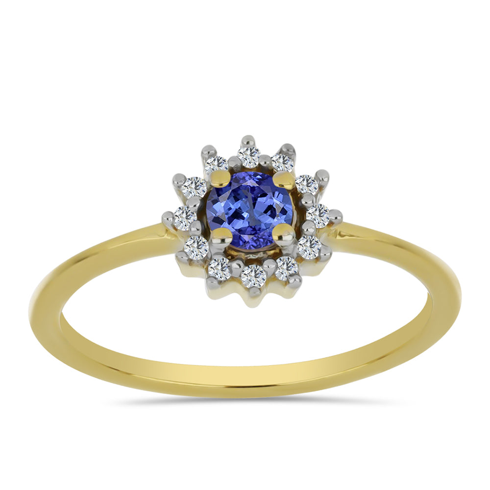 Inel din Argint 925 Placat cu Aur ( 1.5 grame ) cu Tanzanit și Zircon Alb 0.41 Carate 3 