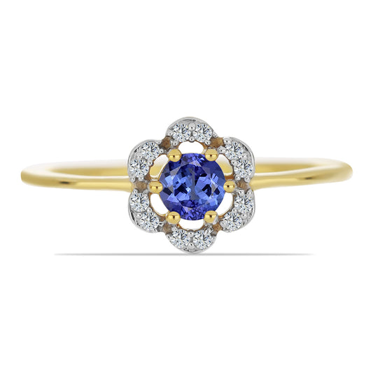 Inel din Argint 925 Placat cu Aur ( 1.29 grame ) cu Tanzanit și Zircon Alb 0.39 Carate
