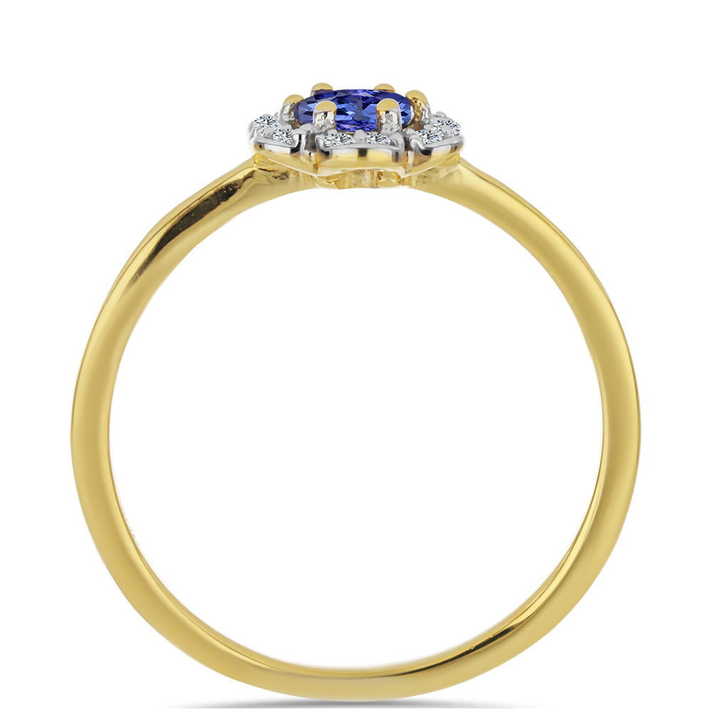 Inel din Argint 925 Placat cu Aur ( 1.29 grame ) cu Tanzanit și Zircon Alb 0.39 Carate 2 