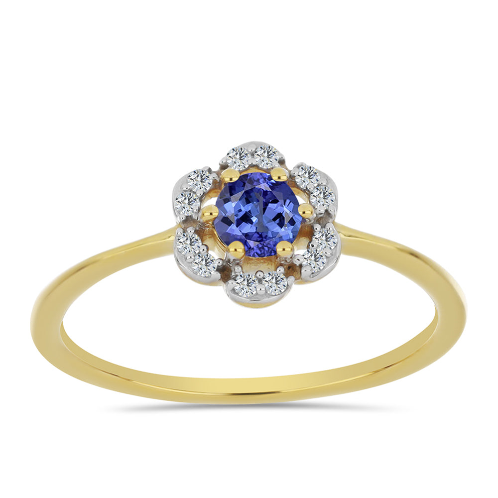 Inel din Argint 925 Placat cu Aur ( 1.29 grame ) cu Tanzanit și Zircon Alb 0.39 Carate 3 