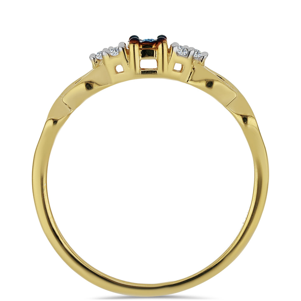 Inel din Argint 925 Placat cu Aur ( 1.76 grame ) cu Diamant Albastru și Zircon Alb 0.11 Carate