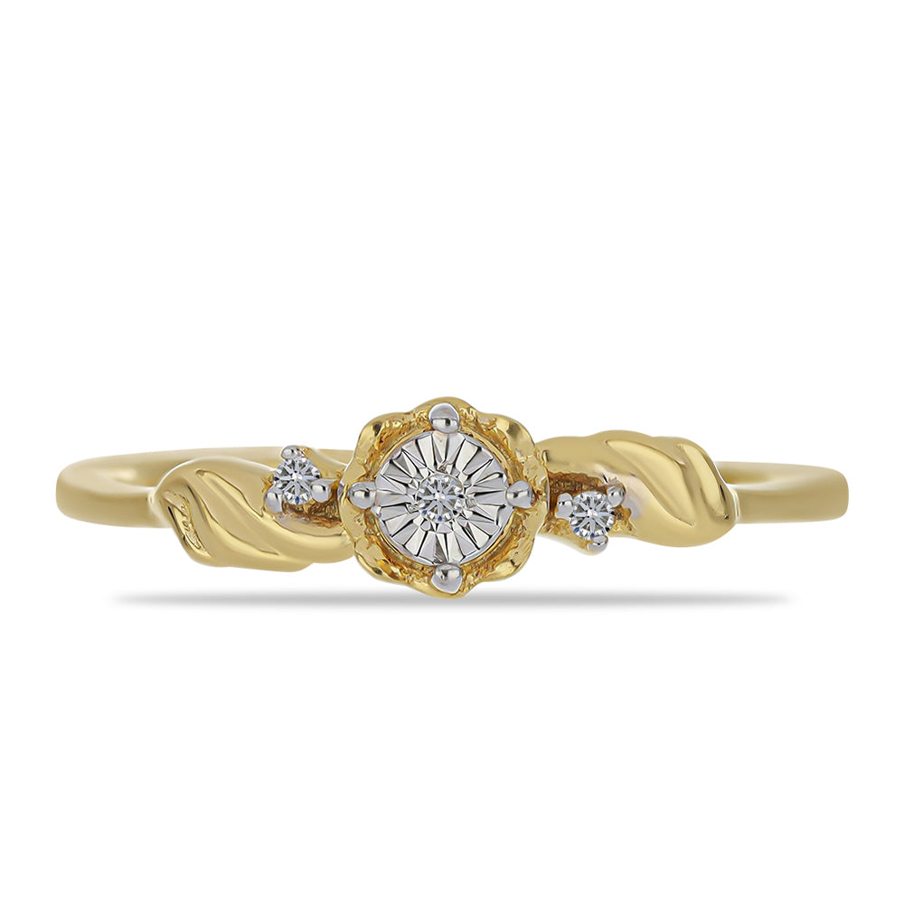 Inel din Argint 925 Placat cu Aur ( 1.52 grame ) cu Diamant Alb și Zircon Alb 0.04 Carate 1 