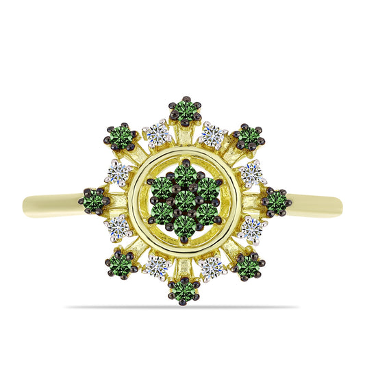Inel din Argint 925 Placat cu Aur ( 2.27 grame ) cu Diamant Verde și Diamant Alb 0.26 Carate