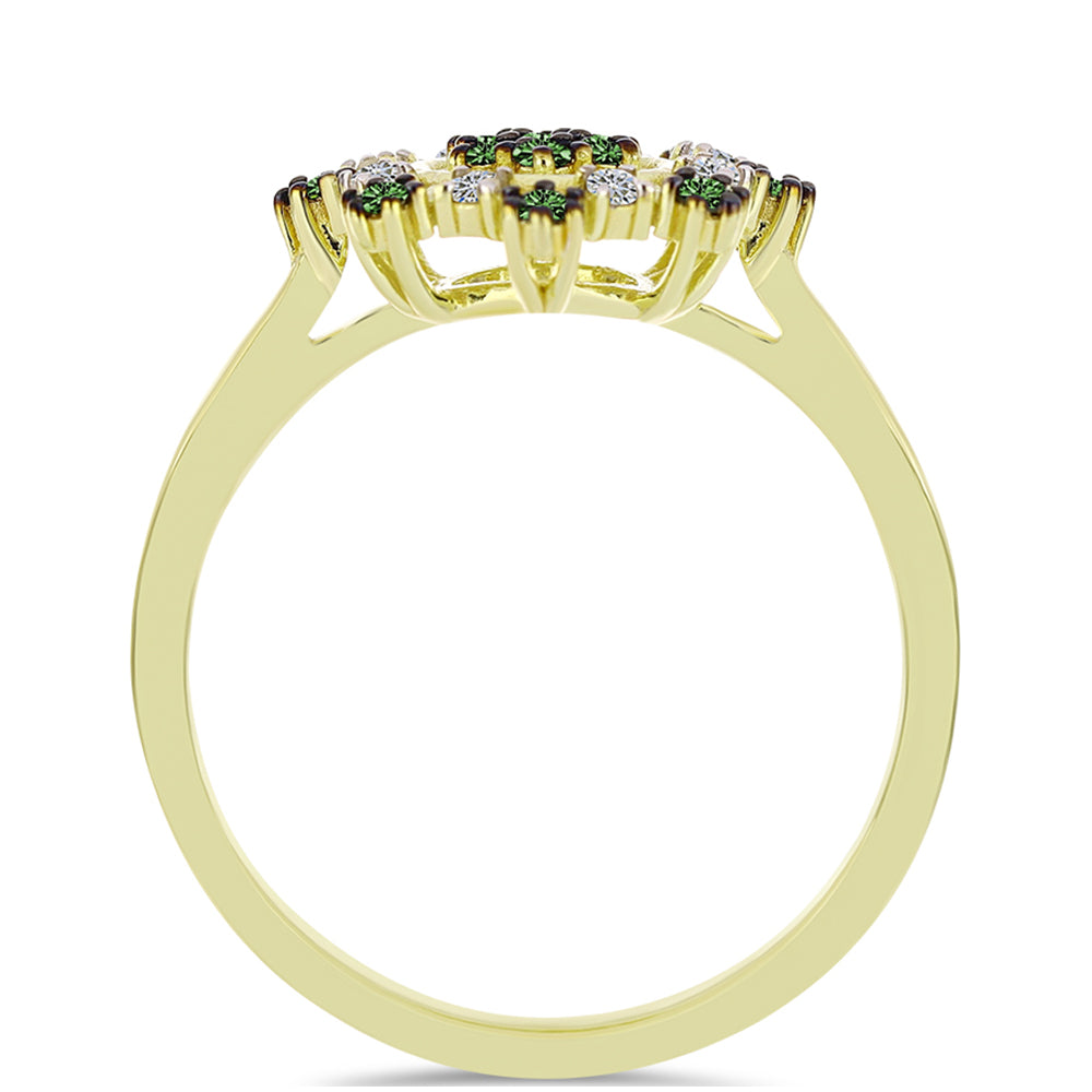 Inel din Argint 925 Placat cu Aur ( 2.27 grame ) cu Diamant Verde și Diamant Alb 0.26 Carate 2 