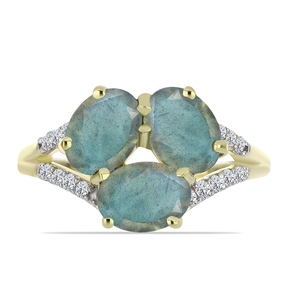 Inel din Argint 925 Placat cu Aur ( 2.36 grame ) cu Labradorit și Topaz Alb 2.7 Carate