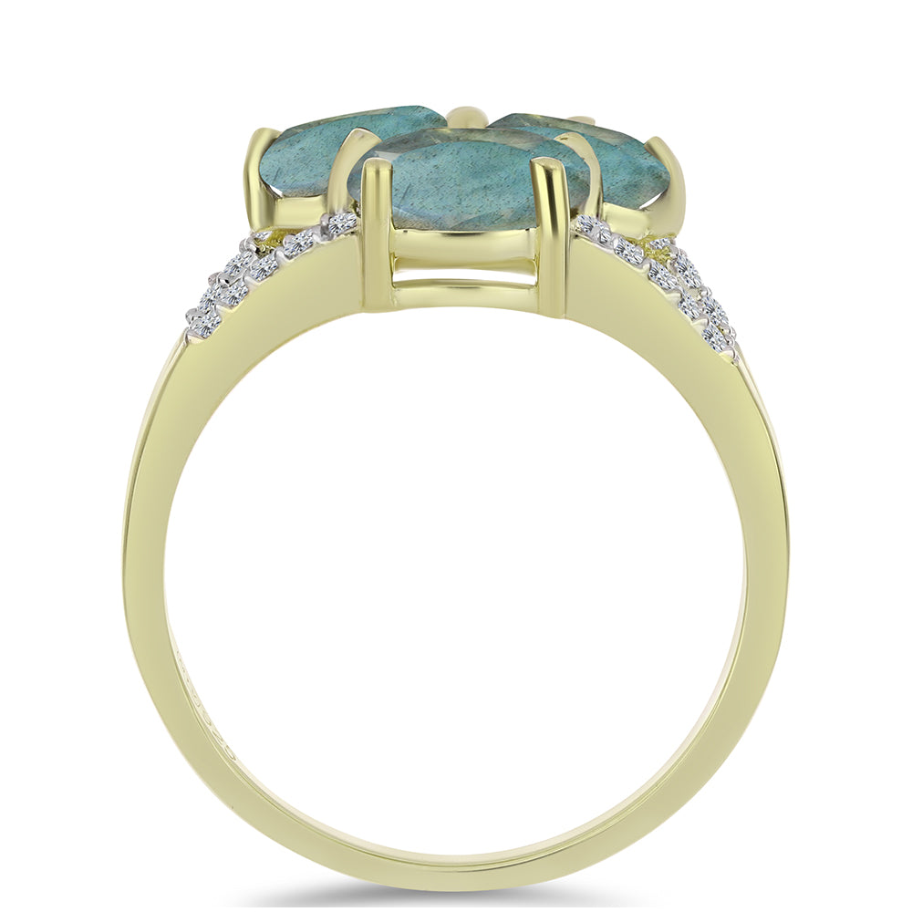 Inel din Argint 925 Placat cu Aur ( 2.36 grame ) cu Labradorit și Topaz Alb 2.7 Carate 2 