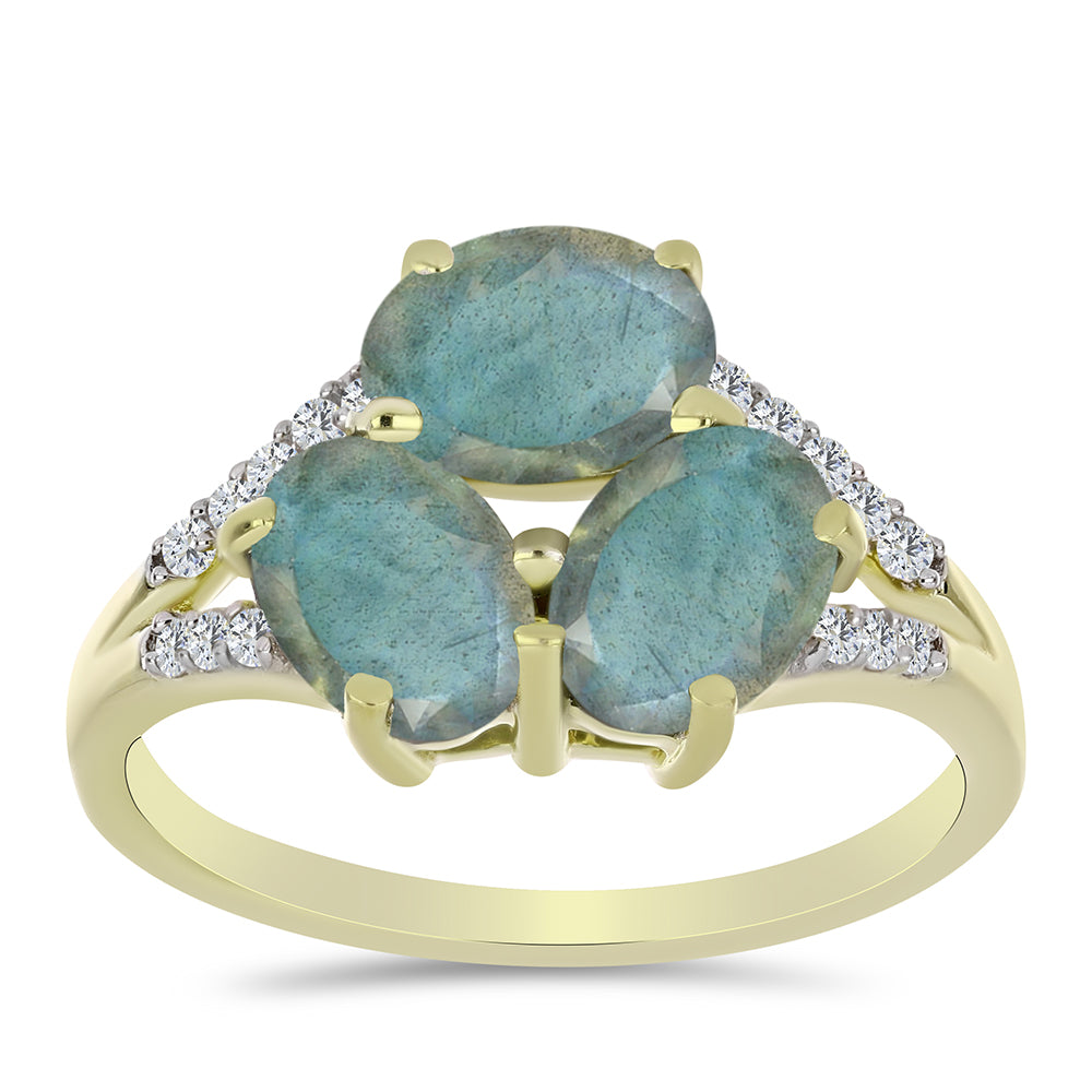 Inel din Argint 925 Placat cu Aur ( 2.36 grame ) cu Labradorit și Topaz Alb 2.7 Carate 3 