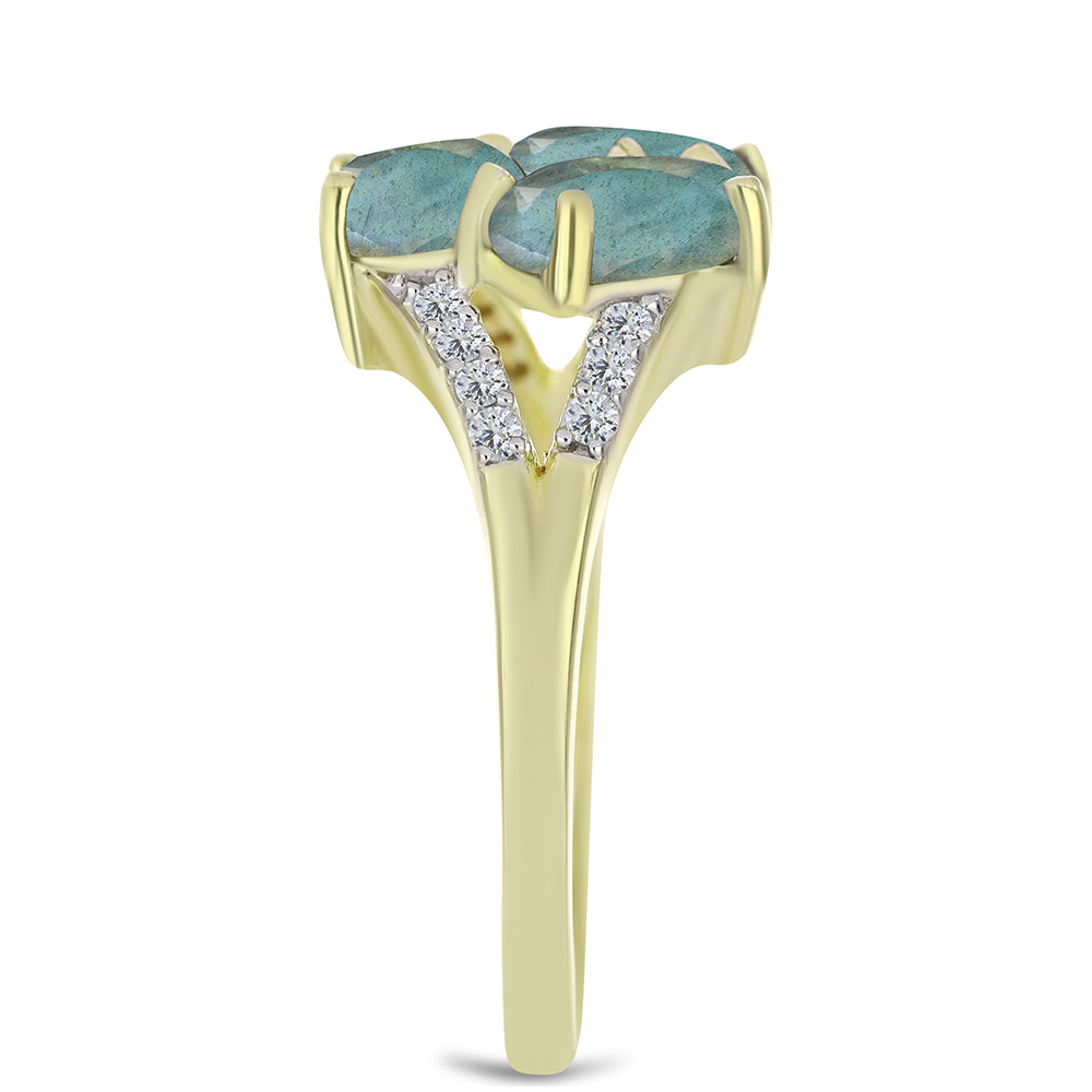 Inel din Argint 925 Placat cu Aur ( 2.36 grame ) cu Labradorit și Topaz Alb 2.7 Carate 4 