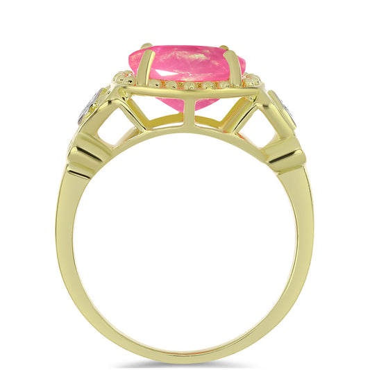 Inel din Argint 925 Placat cu Aur ( 3.46 grame ) cu Opal Etiopian Roz Lega Dembi și Topaz Alb 2.04 Carate