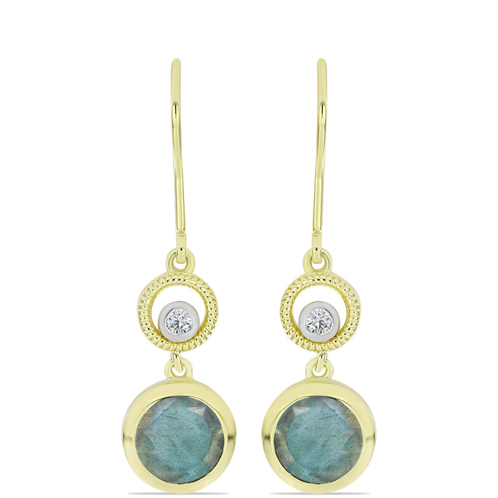 Cercei din Argint 925 Placat cu Aur ( 3.12 grame ) cu Labradorit și Topaz Alb 2.37 Carate 1 