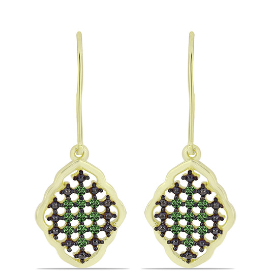 Cercei din Argint 925 Placat cu Aur ( 3.33 grame ) cu Diamant Verde 0.26 Carate