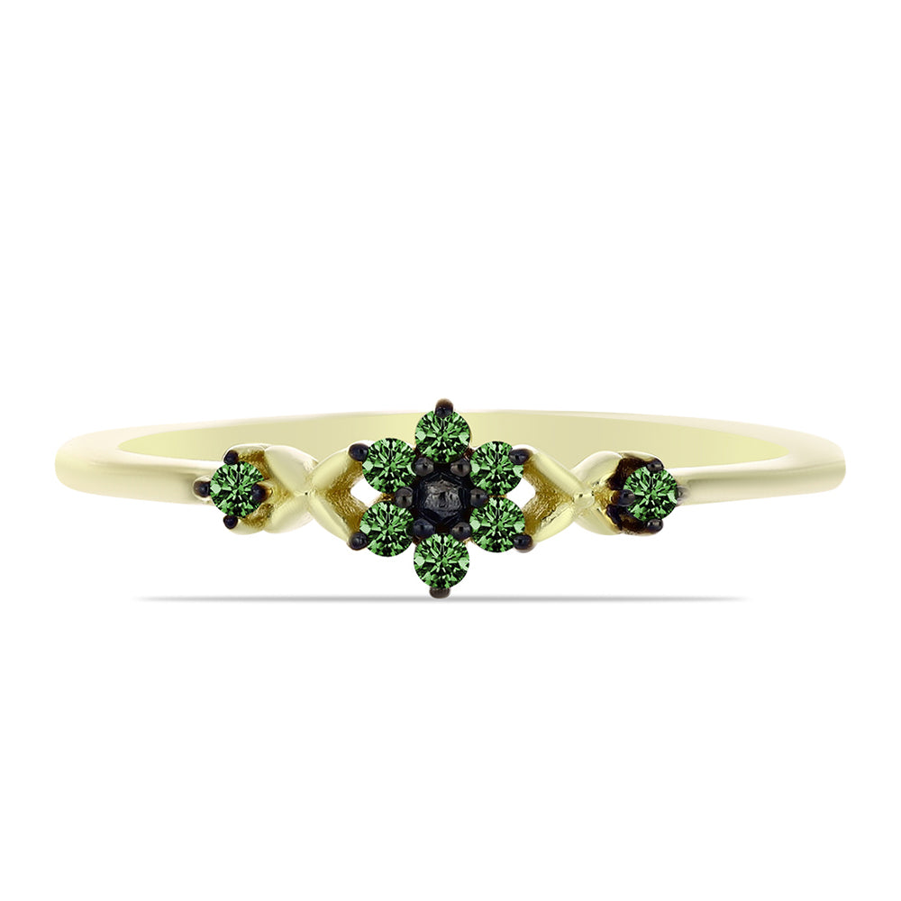 Inel din Argint 925 Placat cu Aur ( 1.26 grame ) cu Diamant Verde 0.1 Carate 1 