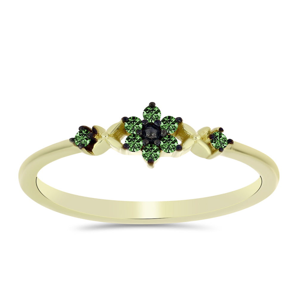Inel din Argint 925 Placat cu Aur ( 1.26 grame ) cu Diamant Verde 0.1 Carate 3 