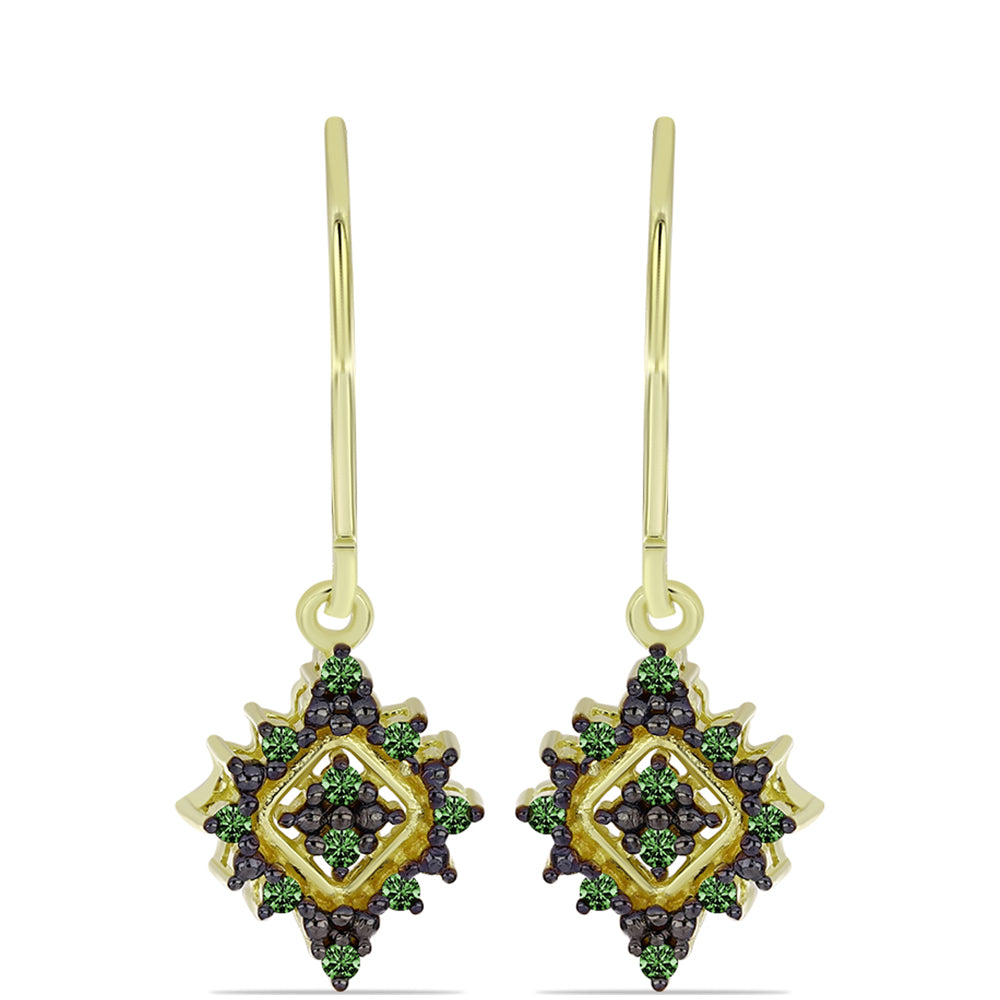 Cercei din Argint 925 Placat cu Aur ( 2.31 grame ) cu Diamant Verde 0.2 Carate 1 