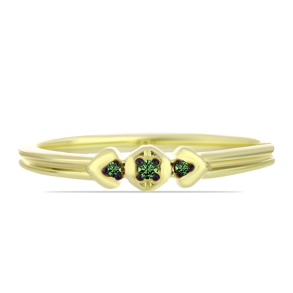 Inel din Argint 925 Placat cu Aur ( 1.38 grame ) cu Diamant Verde 0.03 Carate 1 