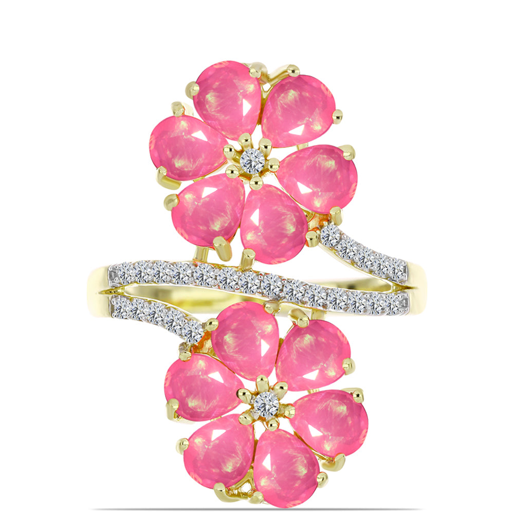 Inel din Argint 925 Placat cu Aur ( 4.5 grame ) cu Opal Etiopian Roz Lega Dembi și Topaz Alb 2.51 Carate