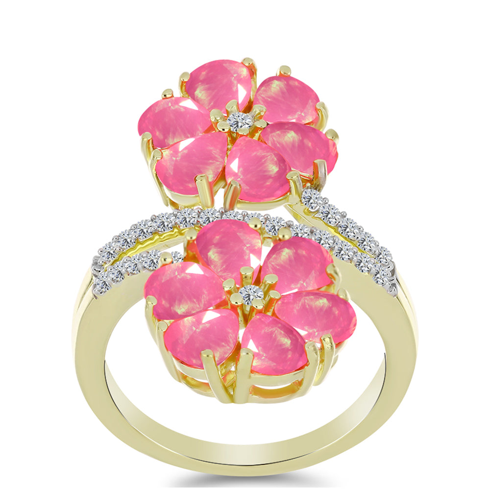 Inel din Argint 925 Placat cu Aur ( 4.5 grame ) cu Opal Etiopian Roz Lega Dembi și Topaz Alb 2.51 Carate