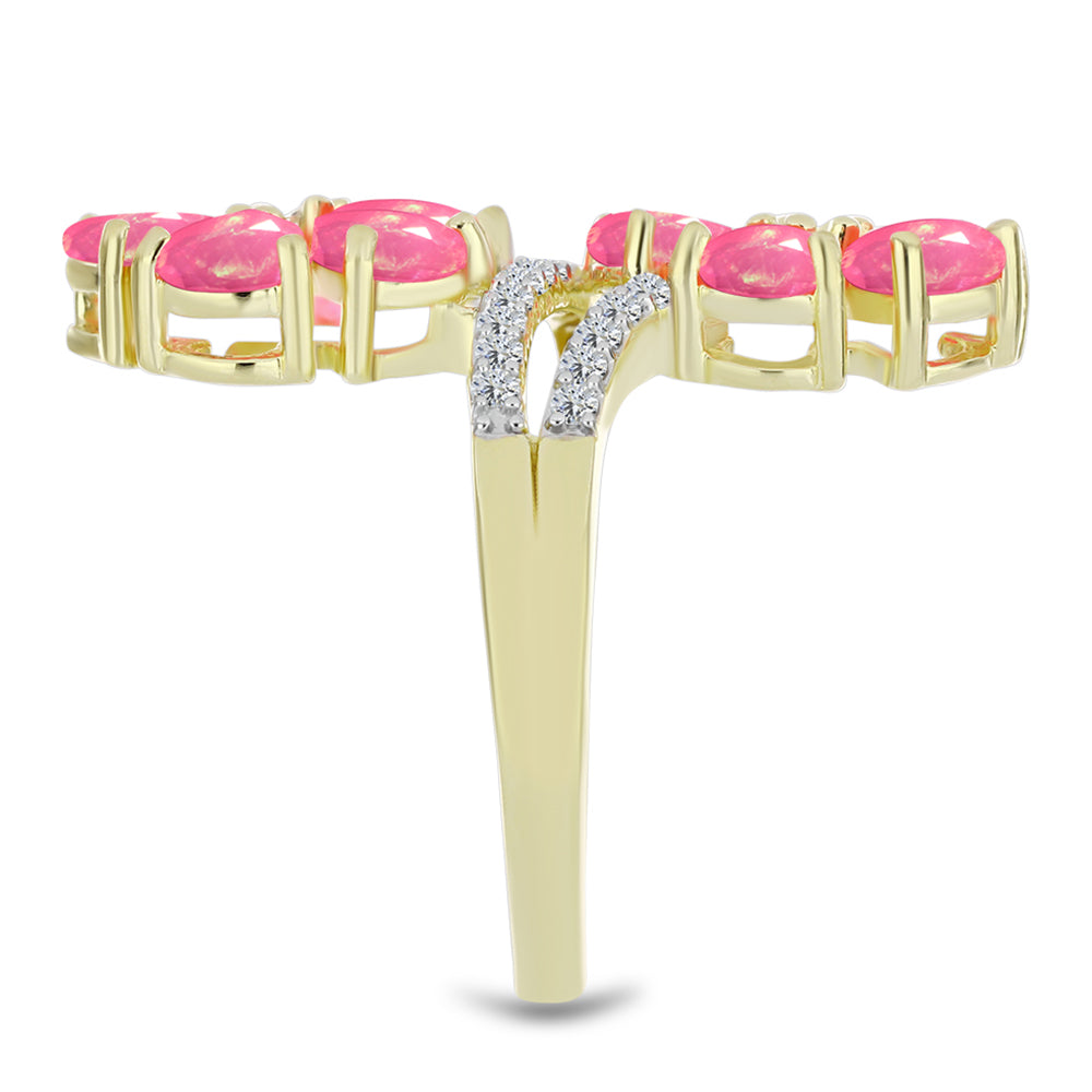 Inel din Argint 925 Placat cu Aur ( 4.5 grame ) cu Opal Etiopian Roz Lega Dembi și Topaz Alb 2.51 Carate 4 