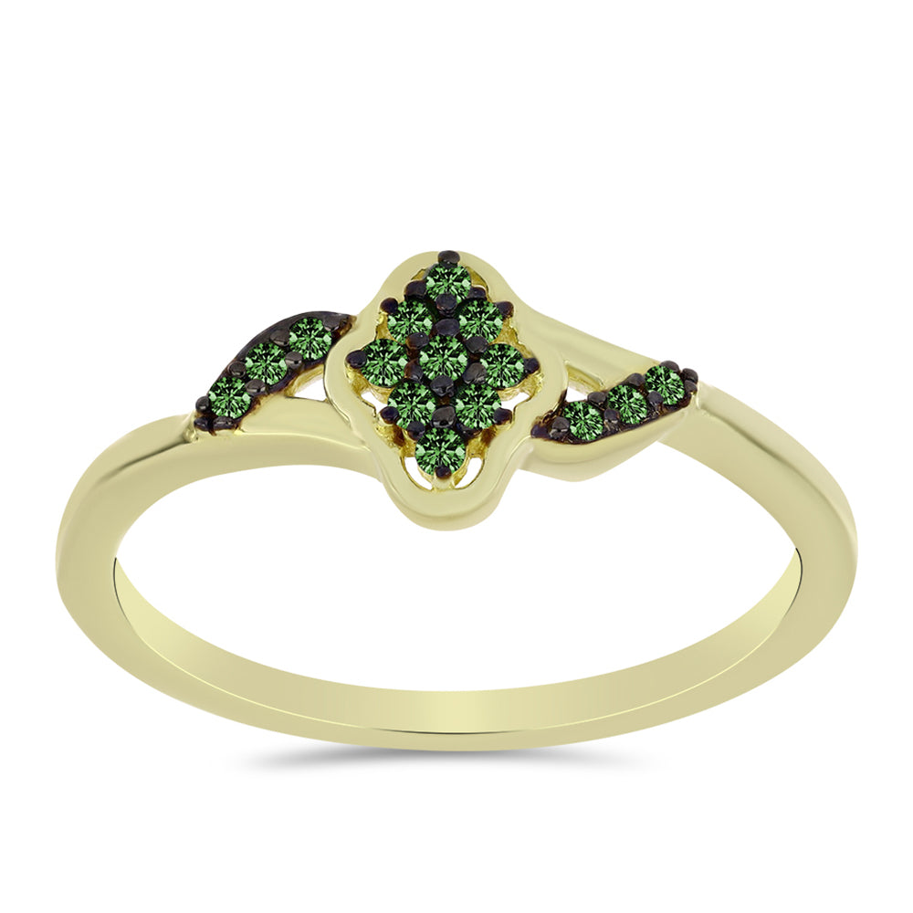 Inel din Argint 925 Placat cu Aur ( 2.01 grame ) cu Diamant Verde 0.15 Carate 3 