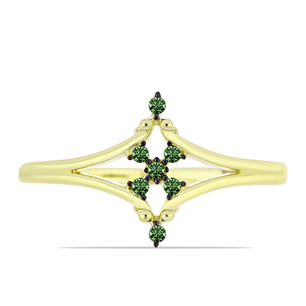 Inel din Argint 925 Placat cu Aur ( 1.87 grame ) cu Diamant Verde 0.08 Carate
