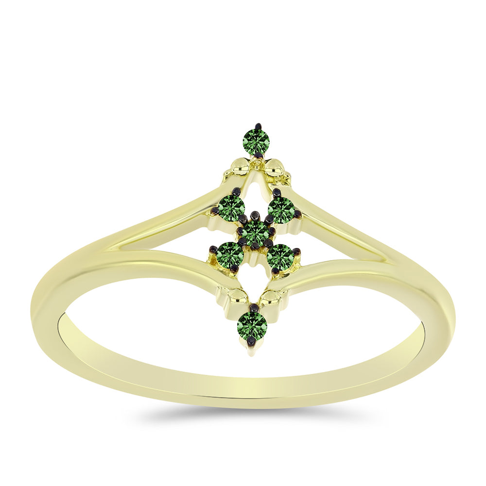 Inel din Argint 925 Placat cu Aur ( 1.87 grame ) cu Diamant Verde 0.08 Carate 3 