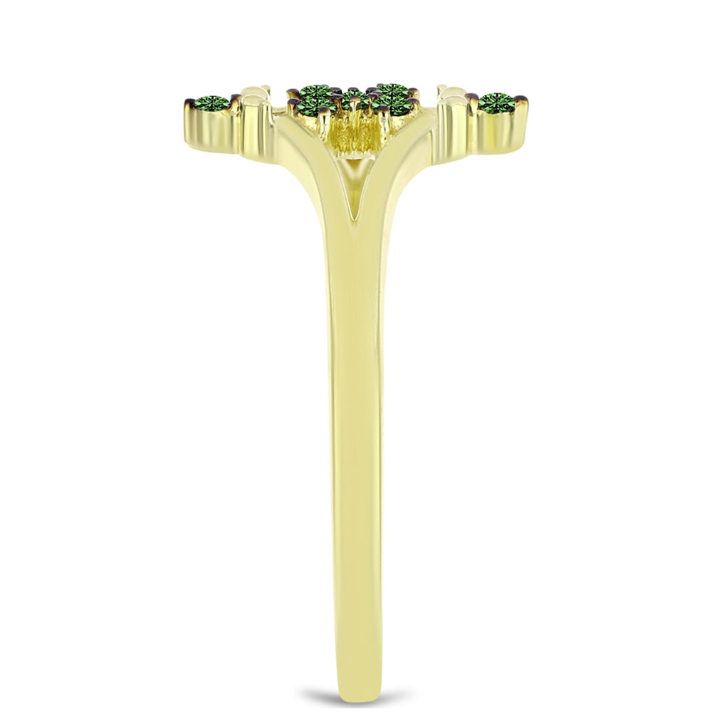 Inel din Argint 925 Placat cu Aur ( 1.87 grame ) cu Diamant Verde 0.08 Carate 4 