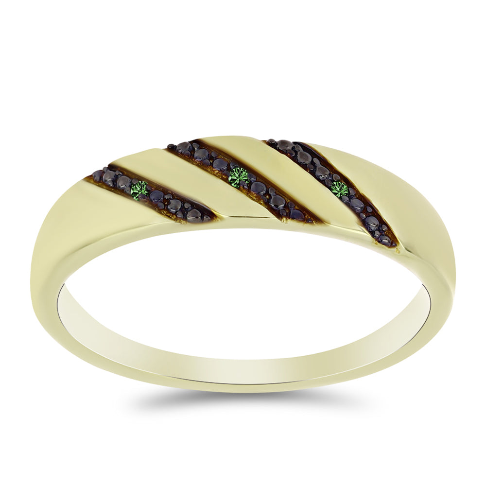 Inel din Argint 925 Placat cu Aur ( 2.96 grame ) cu Diamant Verde 0.02 Carate 3 