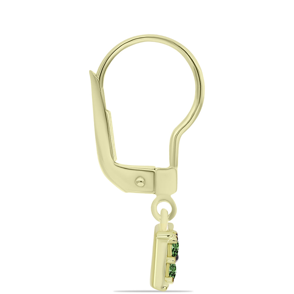 Cercei din Argint 925 Placat cu Aur ( 1.54 grame ) cu Diamant Verde 0.24 Carate 2 